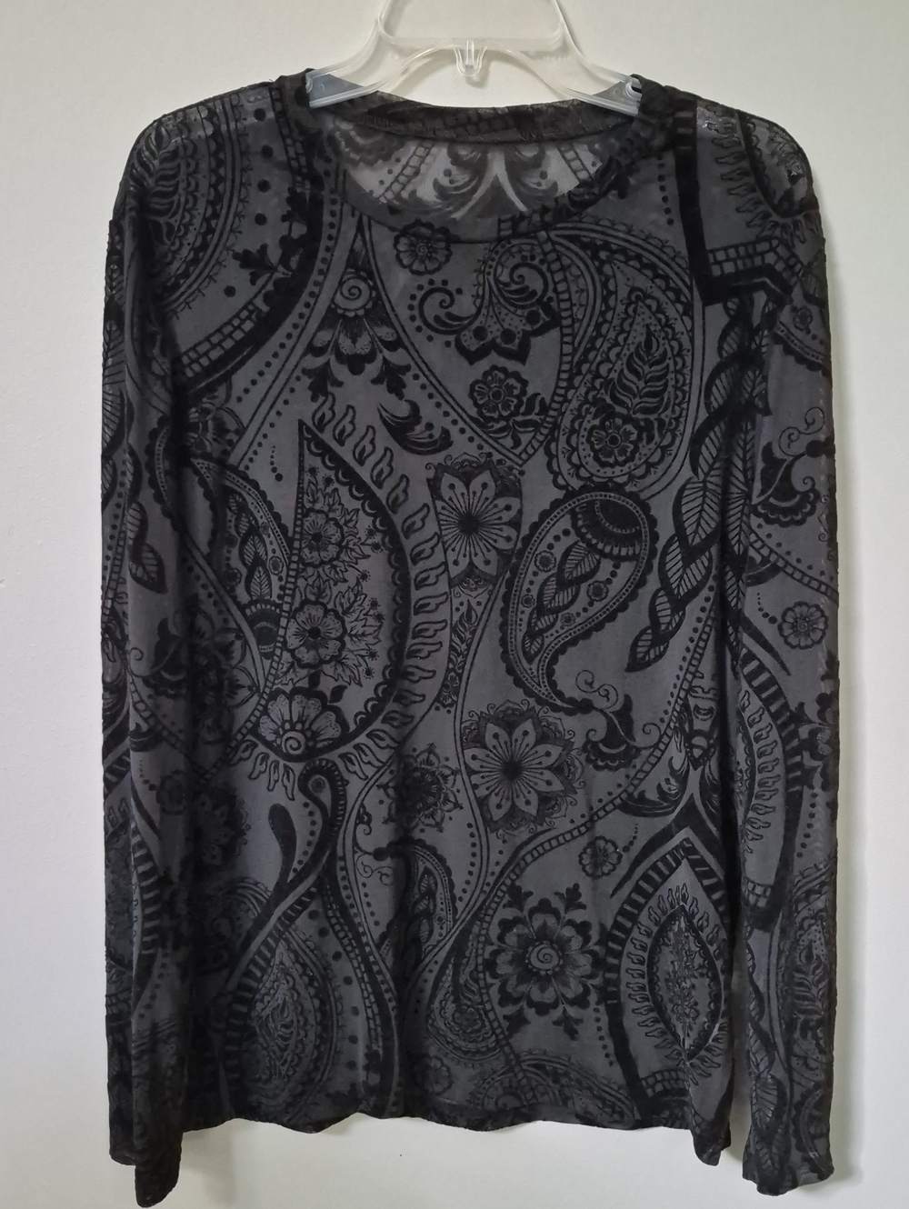Floral Paisley Black Velvet Burnout Sheer Top Womens M Oversize  Fairy Grunge